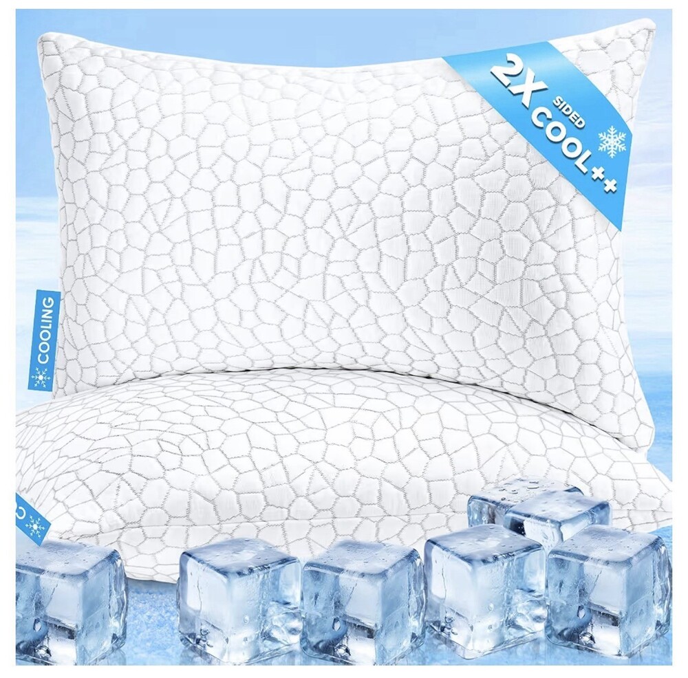 Cooling Pillows King Size Set of 2 – Firm Shredded Memory Foam Cold Gel Sleep